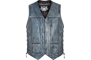 DEMON WEARS Mens Real Leather Biker Motorbike Waistcoat Vest Cut - Motorcycle/Motorbike Quality Zipper Distressed Colors - XD-22