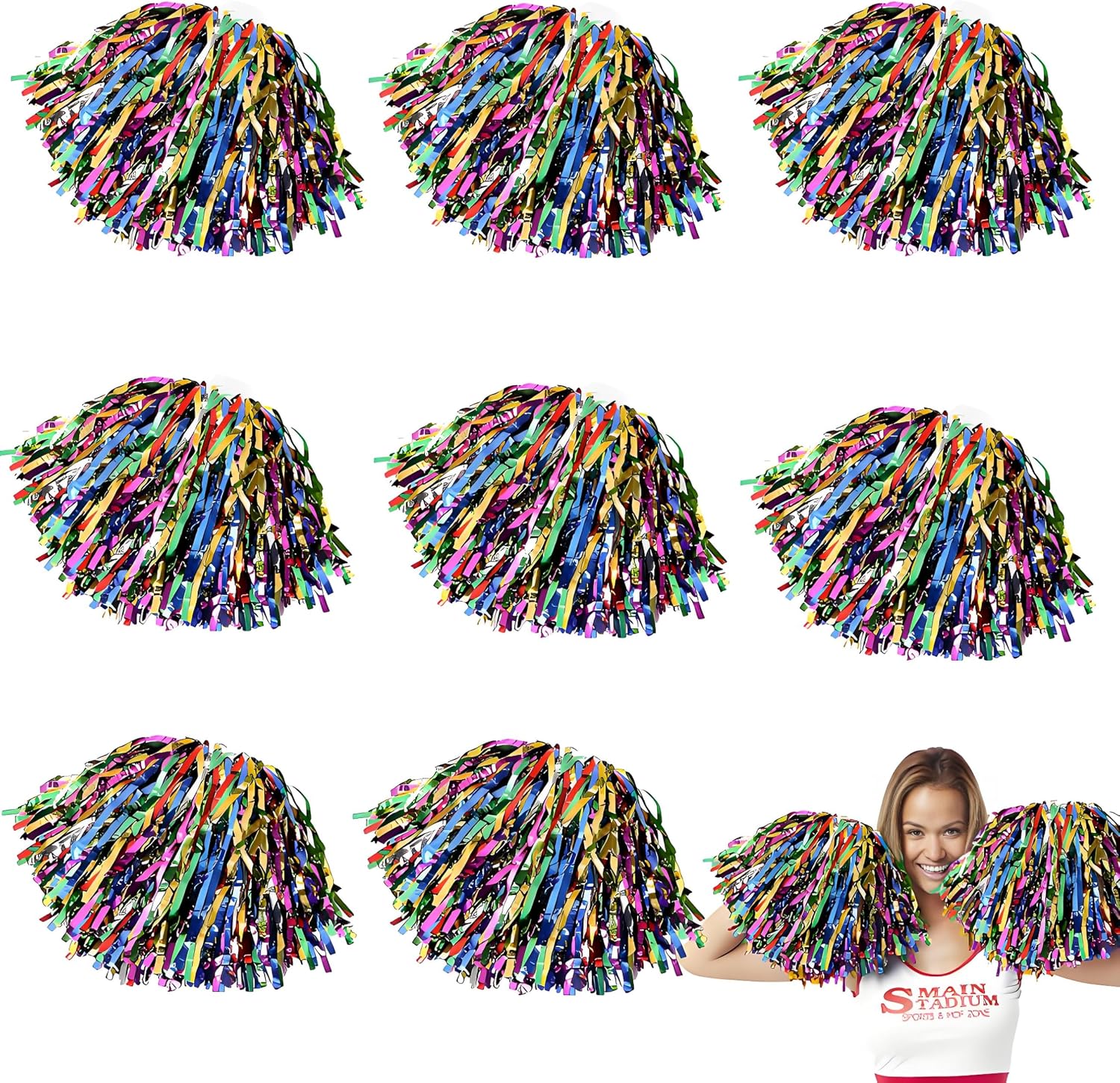8 Piezas Pompones Animadora Pompones de Colores para Animadoras Pompones Animadora Niña Pompon Animadora con Asa para Eventos Deportivos Juegos Escolares Fiestas de Baile y Raves