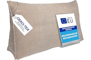 Pillows24 - Sztruksowa poduszka pod plecy do łóżka i sofy ze zdejmowaną, nadającą się do prania poszewką [70 cm – kawa mleczna ze sztruksem] | wygodna poduszka klinowa i poduszka do czytania na łóżko