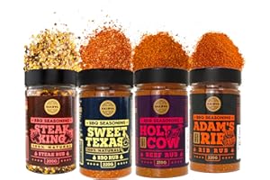 SALDVA Meat Lovers Selection of Premium BBQ Seasonings - Holy Cow, Sweet Texas, Steak King & Adam's Ribs BBQ Rubs | Pack of 4 | 100% Natural | Spice Gift For Foodie