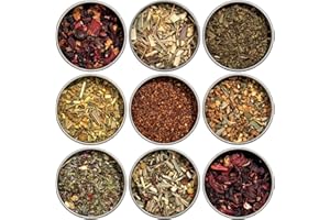 Heavenly Tea Leaves Loose Leaf Herbal Tea Sampler, 9 Naturally Caffeine-Free Tisanes (Approx. 90 Cups) - Great for Hot & Iced Tea, Wellness, Kosher