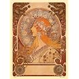 La Plume-Zodiac French Art Nouveau Lithograph by Alphonse Mucha at