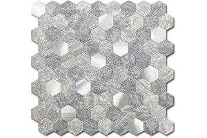 BeNice 3D Marble Tile Stickers for Kitchen Splashback Panels Waterproof,Shower Wall Tiles Self-Adhesive Bathroom Stone Effect Backsplash Matte Grey Stick on Tiles for Fireplace(Hexagon,10Sheets)