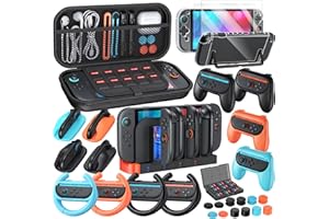 Accessoire Switch 2 pour Nintendo 2025, YUANHOT 32-en-1 Accessoires pour jeux Nintendo: Pochette Switch 2, Chargeur pour Joycon Switch 2, Coque de Protection, Volants, Grip, Écran en Verre Trempé