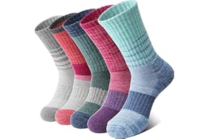 MOSEY KOSY Calcetines de Senderismo para Mujer con Lana Merino Térmicos y Transpirables para Trekking y Trabajo Exterior 5 Pares