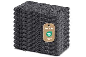 ‎LAVEA Lavea® 10er Set Waschhandschuh 15x21 cm – Saugstarke und Weiche Waschhandschuhe aus 100% Baumwolle, Frottierserie Elena – Waschbar und Strapazierfähig – Anthrazit