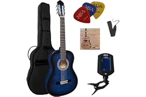 MSA MUSIKINSTRUMENTE 4/4 GITARRE - KONZERTGITARRE IM SET - CLASSIC - BLAU SCHATTIERT - DECKE LINDE - STIMMGERÄT - TASCHE - BAND - NYLONSAITEN - 3xPIKS