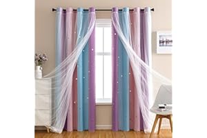 XiDi Dream Star - Cortinas Opacas para Habitaciones de niños, Cortina de Princesa para Hija, Dormitorio, Ventana (Rosa, Morado, Ancho 34 x 72)