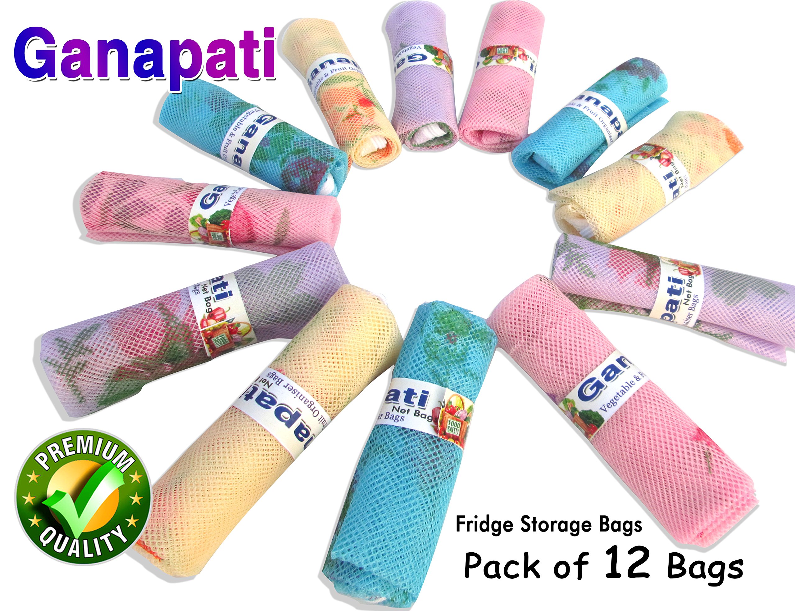 Ganapati Fridge Storage Net Bag For Vegetable And Fruit Reusable Mesh Bag, Multicolour - Pack of 12 (9.5 x 16 Inches) - Image 9