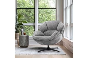 IWMH Swivel Accent Chair for Living Room, Upholstered Occasional Armchair, Tub Chairs with Metal Legs, Leisure Single Sofa Chair for Bedroom Reading (Grey)