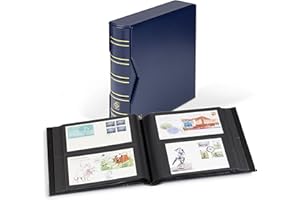 Leuchtturm 354422 Album pour 200 First-Day-Cover FDCs ou Lettres en Format Long, Cassette de Protection Incluse - Bleu