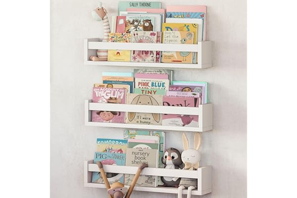 NATURE SUPPLIES Lot De 3 Étagères Murales en Bois, Bibliothèque Montessori Rangement Tablette Livre pour Chambre et Décoration Enfant. 41 cm, Blanc