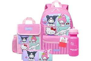 Hello Kitty Sanrio Backpack Set 4 Pcs Girls Water Bottle Pencil Case Insulated Lunch Bag Cinnamoroll Kuromi My Melody Teens Kawaii School Supplies