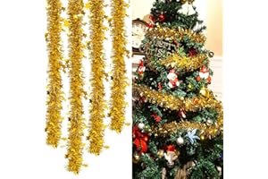 YISKY Guirnalda Metálica Brillante, 8PCS x 2M Guirnalda de Oropel de Navidad, Espumillon Arbol Navidad Guir-nalda, Espumillón Navi-Dad Decoracion Adornos (Oro)