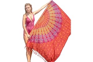 MANDALA LIFE ART Pareo Femme Plage Grande Taille Avec Des Franges Bikini Couvrir Boheme Orientale Xxl Longue Robe Jupe Tapisserie Foulard Écharpe Rayone/Cotcoton Hoome Sarong 180X110Cm