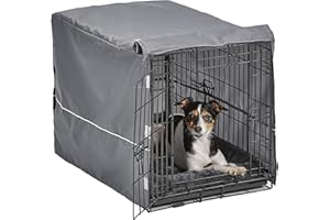 MIDWEST HOMES FOR PETS Zestaw dla zwierząt MidWest Homes z jedną dwudrzwiową klatką, pasującym szarym legowiskiem i pokrowcem na klatkę, 76 cm, idealny dla średnich ras psów