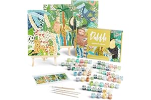 Dabble™ Premium-Set „Malen nach Zahlen“ für Erwachsene und Anfänger. Mit Zubehör: Leinwand, Rahmen, Acryl-Farben, Pinsel, Blumen, Pflanzen - Abstract Jungle