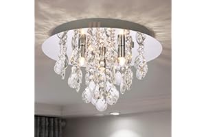 ‎A1A9 A1A9 Modern Flush Mount Kristallleuchter, K9 Crystal Droplet Runde Chrom Deckenleuchten, Elegante LED Pendelleuchte Leuchte für Wohnzimmer, Esszimmer, Schlafzimmer, Lounge D35cm (3 Lichter)