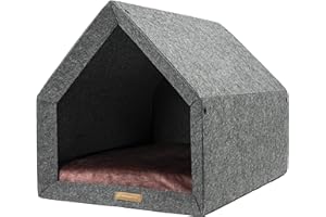 Rexproduct - PetHome Hundehütte mit Liegefläche und Dach I Biss- und Kratzfest I Gute Schalldämmung I Umweltfreundlich & Einfach zu Montieren I Größe M (70x52x54 cm) - Dunkelgrau und Rot
