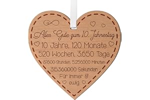 BLAZING EAGLE DESIGNS 10. Jahrestag Geschenk für Paare 10. Hochzeitstag Geschenke für ihn und sie Jubiläumsgeschenk für Ehemann 10 Jahre Jubiläum Holzherz zum Aufhängen mit Gravur Erinnerung für Ehefrau