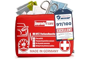 Upgrade4cars Trousse de Premiers Secours pour Voiture, Maison, Voyage, Randonnée, etc. - Kit Médicale Complète 2025 Rouge Sac d'Urgence Toute l'Europe