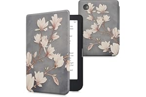 kwmobile Carcasa Compatible con Kobo Clara 2E Funda - Funda con Tapa y Cierre magnético de Cuero sintético - Magnolias
