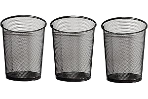 PRADICHI Mesh Wastebasket Trash Can – Steel Wire Garbage Bin for Office, Bathroom, Kitchen, Bedroom, Dorm – Ventilated Round Trash Bin for Home & Workspace (Black, 3 Pack)