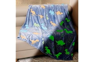 YEQIVO Dinosaur Blanket for Boys, Dinosaur Glow in The Dark Blanket, Blue Dinosaur Blanket for Kids, Soft Fleece Blanket Throw 50"x60"