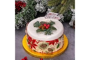 CAKE FACTORY Evelay Cake Decoration MERRY CHRISTMAS Sign/Motto Berry Fir-cone Foliage Party Accessories with 1 Yard Wired Edge Ribbon Included