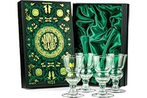 GLASSIQUE CADEAU Copas de cristal vintage para absenta | Juego de 4 | Copas cortas de 6 onzas con depósito de burbujas para beber hada verde, Sambuca, Raki, Pastis y Ouzo | Handblown Small Wine Bistro Glassware