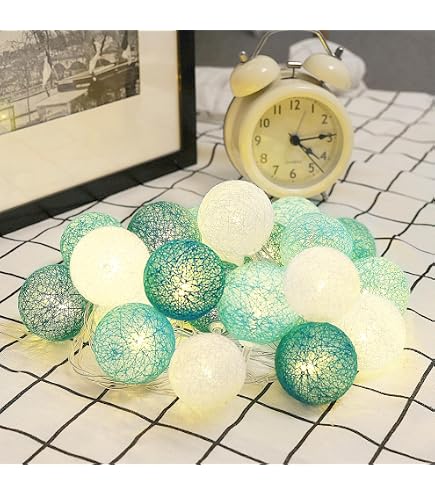 Guirlande Lumineuse LED Boules De Coton - 1,5 M, 10 LED, Vert Menthe - Décoration Chambre, Mariage, Noël - 8