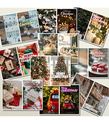 IKBOE Greetsy Set Of 20 Merry Christmas Greeting Cards | Unique Designs Notecards Tags | 5.8 X 3.5 Inches | Xmas Gifting