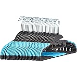 Amazon Basics Non-Slip Heavy Duty Plastic Hanger with Rubber and Horizontal Bar, Blue (30-Pack)