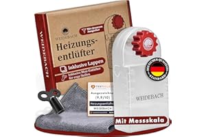 WEIDEBACH® Klucz do odpowietrzania grzejnika z pojemnikiem na ścinki (140 ml), odpowietrzacz grzejnika w zestawie ściereczka z mikrofibry i mini klucz do odpowietrzania do wąskich szczelin,