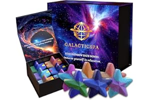 Galacticspa Space Rainbow Star Bath Bombs / 6 x 80g Luxury Bath Bomb Gift Set/Natural Essential Oils/Colourful Bubble and Non-Staining/Vegan, Cruelty Free/Perfect for Men, Women and Kids