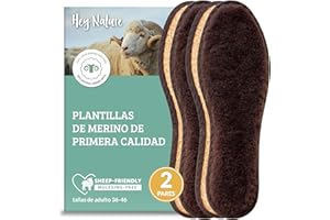 Hey Nature 2 pares plantillas calefactables en lana merino, plantillas termicas mujer y hombre. Calentador de pies natural más eficiente que un calienta pies electrico. Plantillas hombre y mujer.