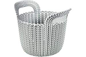 CURVER 226386 Deco Round Knitted Plastic Basket Blue/Grey 23 x 19 x 18.5 cm 3 L