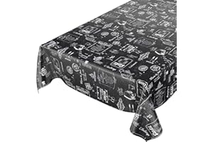 Anro - Rectangular, toalla, Mantel de Hule, Lavable, diseño Retro, 100 x 140 cm, Color Negro