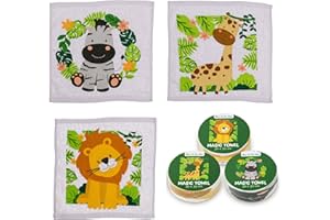 damaloo 3 asciugamani magici per bambini con motivo animale, asciugamano magico con motivo safariti, per bambini, set di asciugamani magici per ragazze e ragazzi, 30 x 30 cm