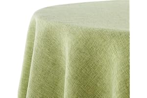 Decomira Mantel de Mesa Redondo Aspecto Lino - Repelente al Agua, Antimanchas, Lavable - como Mantel de Jardín o para Mesa de Comedor - Verde - 200 cm Redondo