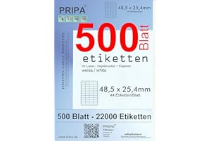 pripa - Amazon FBA Versand Etiketten 48,5 x 25,4 mm - 44 Stueck auf A4 MaxiPack 500 Blatt DIN A4 selbstklebende 22.000 Etiketten
