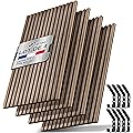 TRESKO Lot de 4 panneaux acoustiques en bois - 120 x 60 cm - Avec 8 crochets à vêtements - Revêtement mural en chêne clair comme mur à lamelles 3D - Panneaux en bois pour isolation acoustique