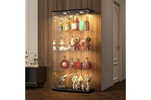 BPKADHY Vitrine en Verre avec LED 164x80.5x36.5cm, Armoire de Collection avec 2 Portes et 4 étagères en Serrure, Transparent pour Le Bar, Curio, Salon, Noir