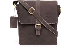 J. Wilson London 100% Genuine Real Vintage Hunter Leather Handmade Mens Womens Leather Everyday Crossover Shoulder Work Tablet Messenger Bag