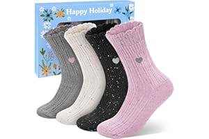 Beaulov 4 pary damskich skarpet z wełny merynosów nowość skarpetki zabawne kwiatowy mankiet haftowane i kropkowane urocze skarpety na zimę codzienne skarpety z wełny termicznej nowość prezent dla