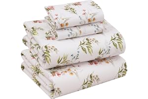 Ruvanti 100% bomull full storlek lakan, 4 stycken, mjuka och andningsbara percaleväv sängkläder, djup ficka 40 cm, hotellstandard, skarp cool känsla, hållbar, perfekt lakanset blommig, blommig lycka