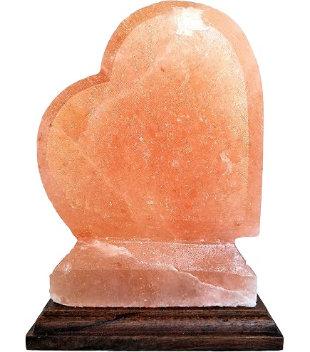 Lampada di sale rosa dell'Himalaya per San Valentino con base in legno