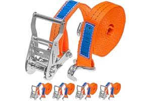 INTAKO Cinchas de Amarre con Carraca - 4m x 2000kg x 35mm - 4 Piezas - Eslingas con Carraca - Cinta de Amarre con Trinquete - Tensor de Cinchas para Auto y Moto - DIN EN 12195-2 TÜV GS