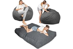 bananair - Puff Cama Gigante con Relleno de Espuma Incluído - Puff Salon Convertible en Futon/Colchón Plegable Suelo 135x185 cm - Pana Ancho, Tejido Suave y Elegante (Gris Oscuro)