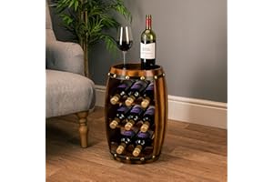 CHRISTOW Wooden Wine Rack Barrel, Free Standing With Top, 8 Bottle Holder, Oak Effect Storage, Gift For Wine Lover, H50cm
